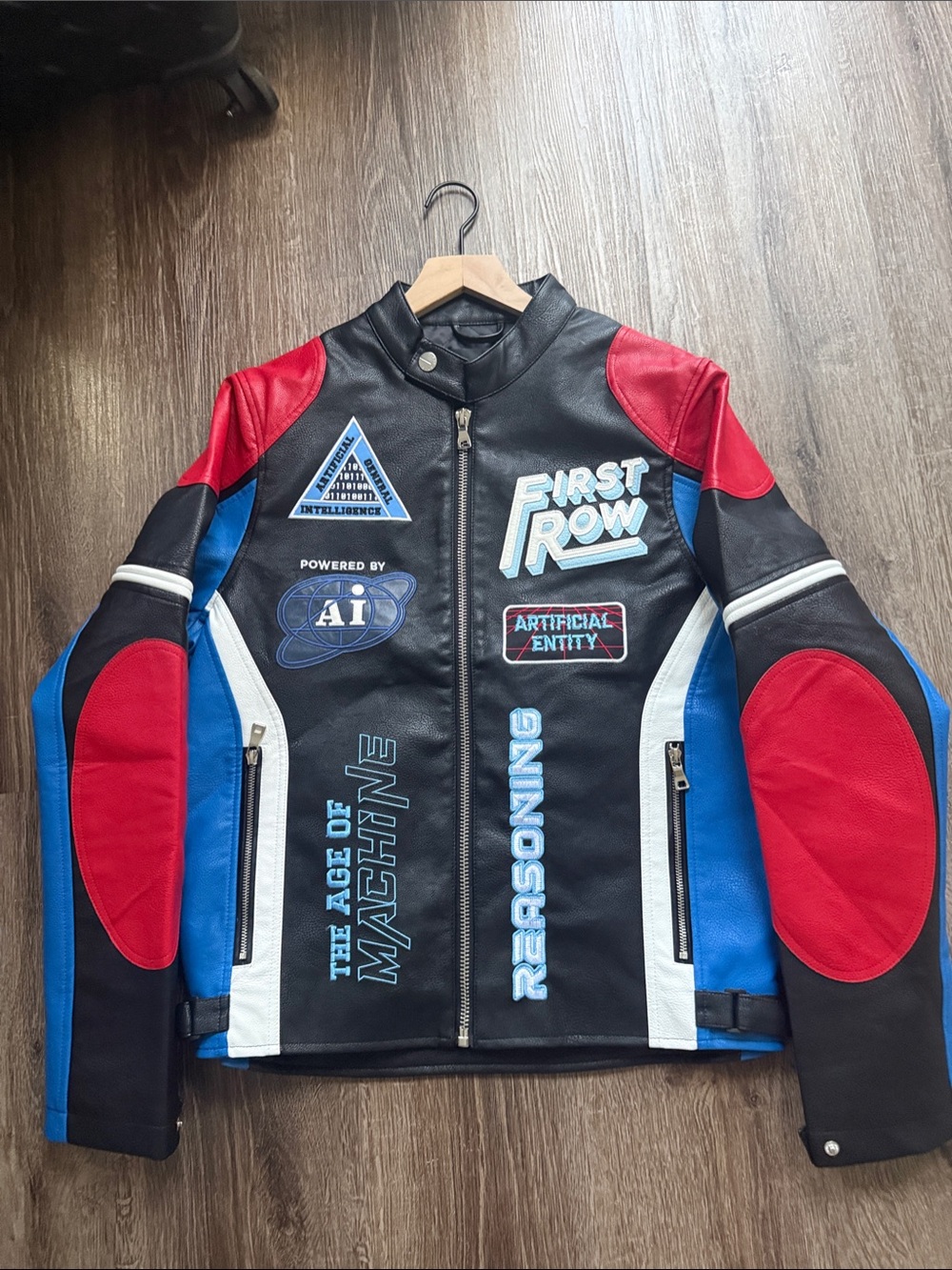 Men's Black, Red & Blue Graphic Tech Bomber Jacket